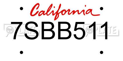 7SBB511 California License Plate