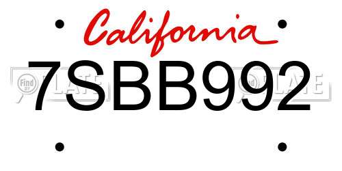 7SBB992 California License Plate