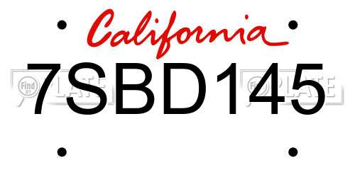7SBD145 California License Plate