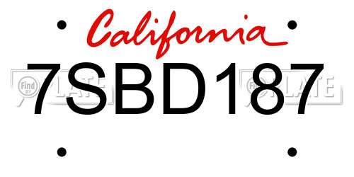 7SBD187 California License Plate