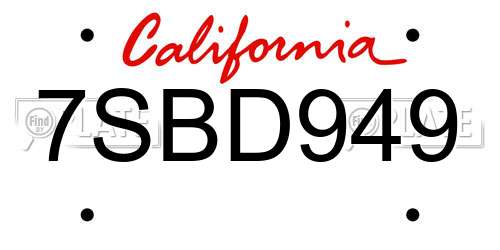 7SBD949 California License Plate