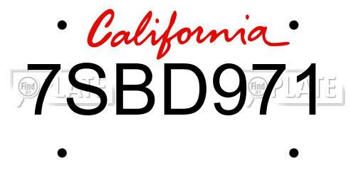 7SBD971 California License Plate