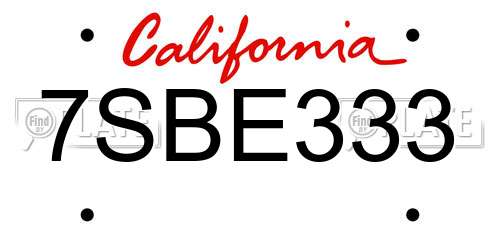 7SBE333 California License Plate