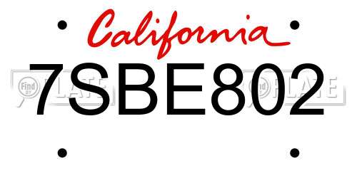 7SBE802 California License Plate