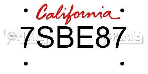 7SBE87 California License Plate