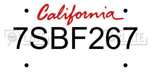 7SBF267 California License Plate