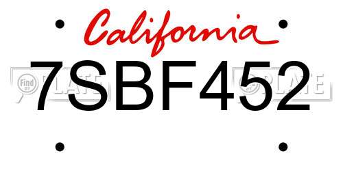 7SBF452 California License Plate