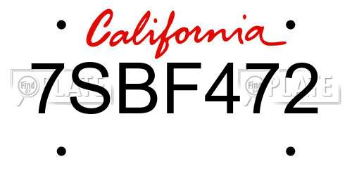 7SBF472 California License Plate
