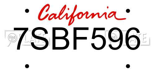 7SBF596 California License Plate