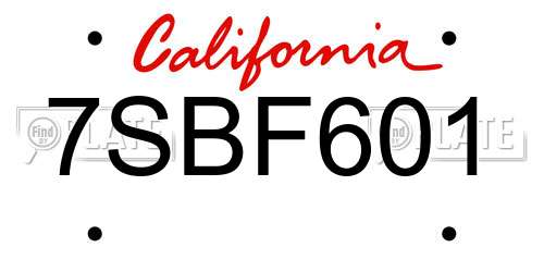 7SBF601 California License Plate