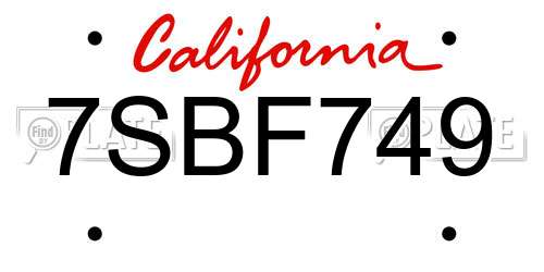 7SBF749 California License Plate