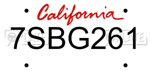 7SBG261 California License Plate