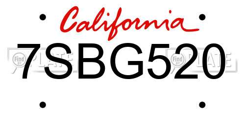 7SBG520 California License Plate