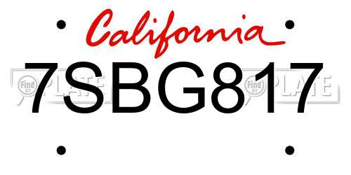 7SBG817 California License Plate