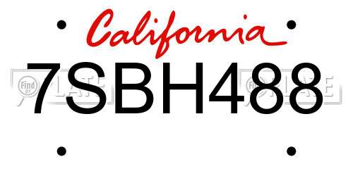 7SBH488 California License Plate