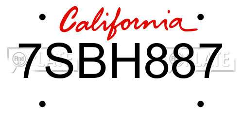 7SBH887 California License Plate