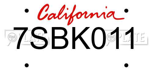 7SBK011 California License Plate