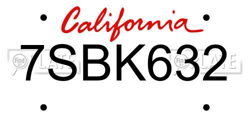 7SBK632 California License Plate