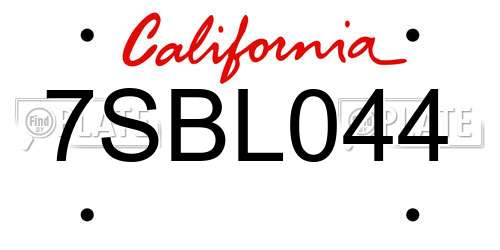 7SBL044 California License Plate