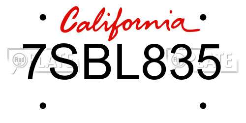 7SBL835 California License Plate
