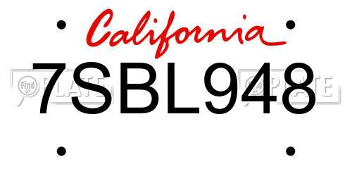 7SBL948 California License Plate