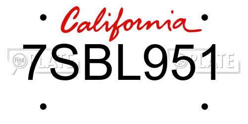 7SBL951 California License Plate