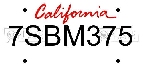7SBM375 California License Plate