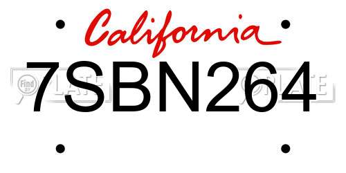 7SBN264 California License Plate