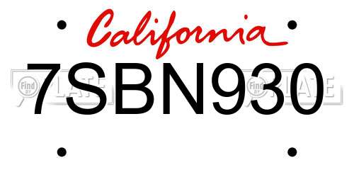 7SBN930 California License Plate