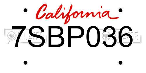 7SBP036 California License Plate