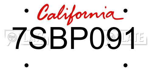7SBP091 California License Plate