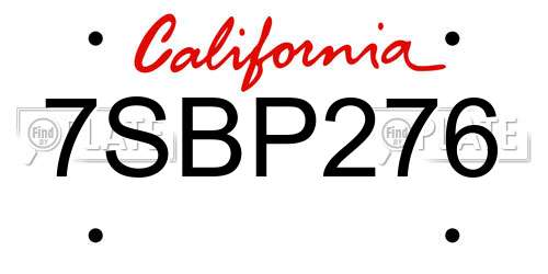 7SBP276 California License Plate