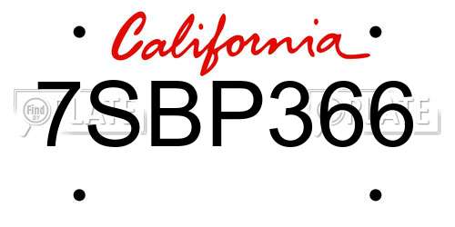7SBP366 California License Plate