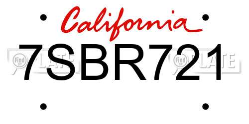 7SBR721 California License Plate