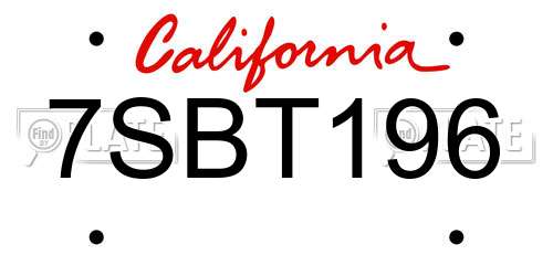 7SBT196 California License Plate