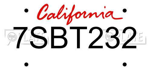 7SBT232 California License Plate