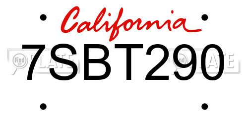 7SBT290 California License Plate