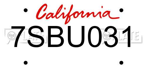 7SBU031 California License Plate