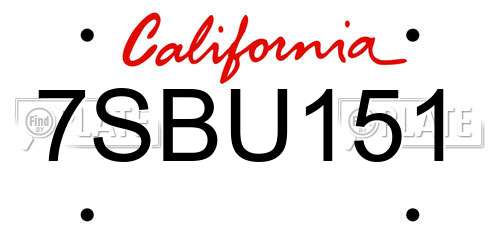 7SBU151 California License Plate
