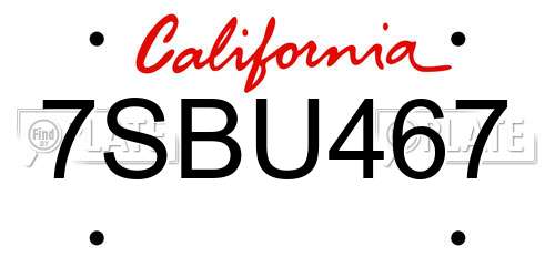 7SBU467 California License Plate