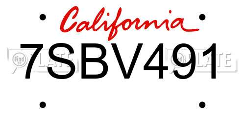7SBV491 California License Plate
