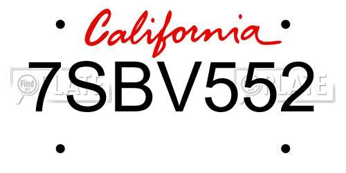 7SBV552 California License Plate