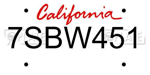 7SBW451 California License Plate