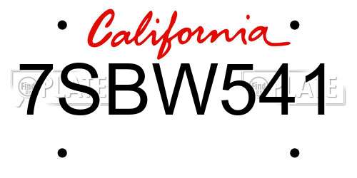 7SBW541 California License Plate
