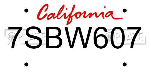 7SBW607 California License Plate