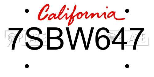 7SBW647 California License Plate