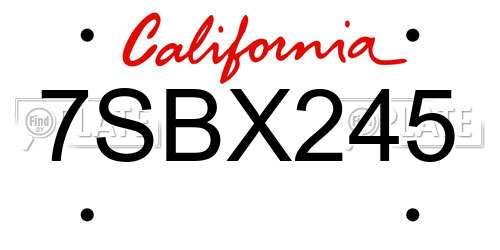 7SBX245 California License Plate