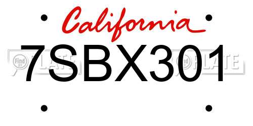 7SBX301 California License Plate