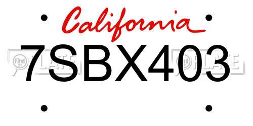7SBX403 California License Plate