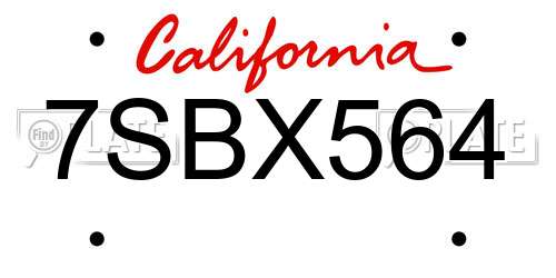 7SBX564 California License Plate